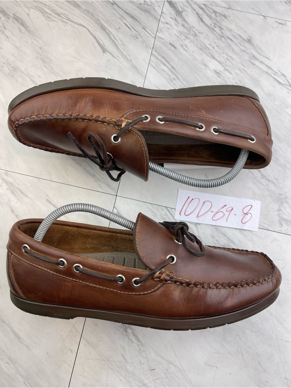 LL Bean men’s 10 D brown leather slip on boat shoes loafers mocs El Salvador